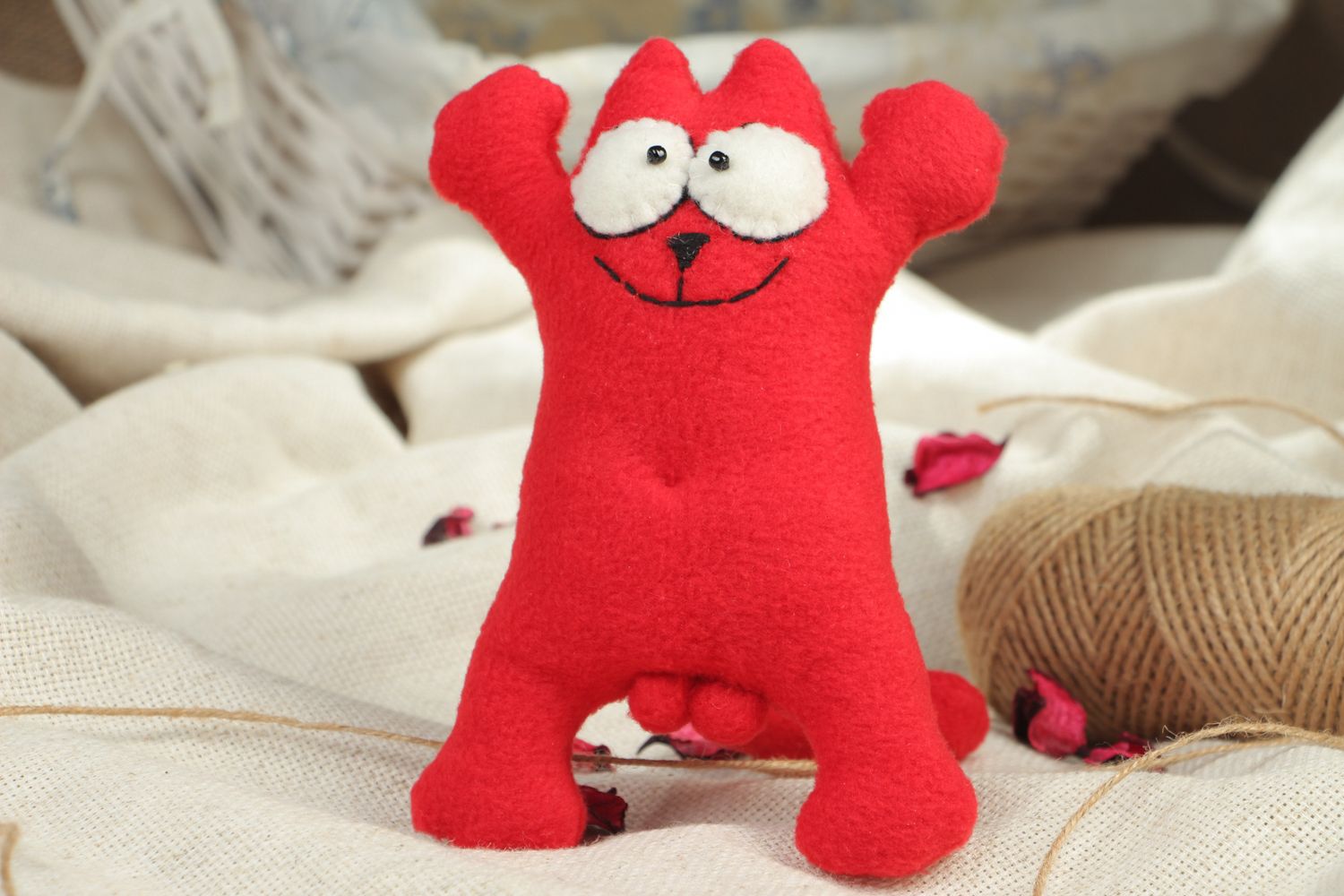 Мягкая игрушка из флиса кот красный  фото 5