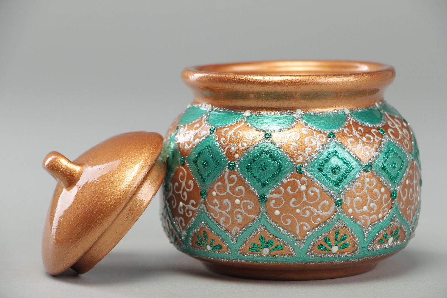 Azucarera cerámica hecha a mano pintada con tapa 250 ml foto 2