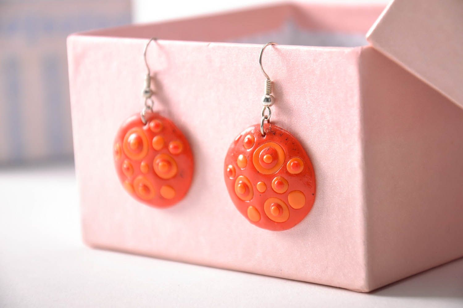 Orange earrings made of polymer clay photo 2