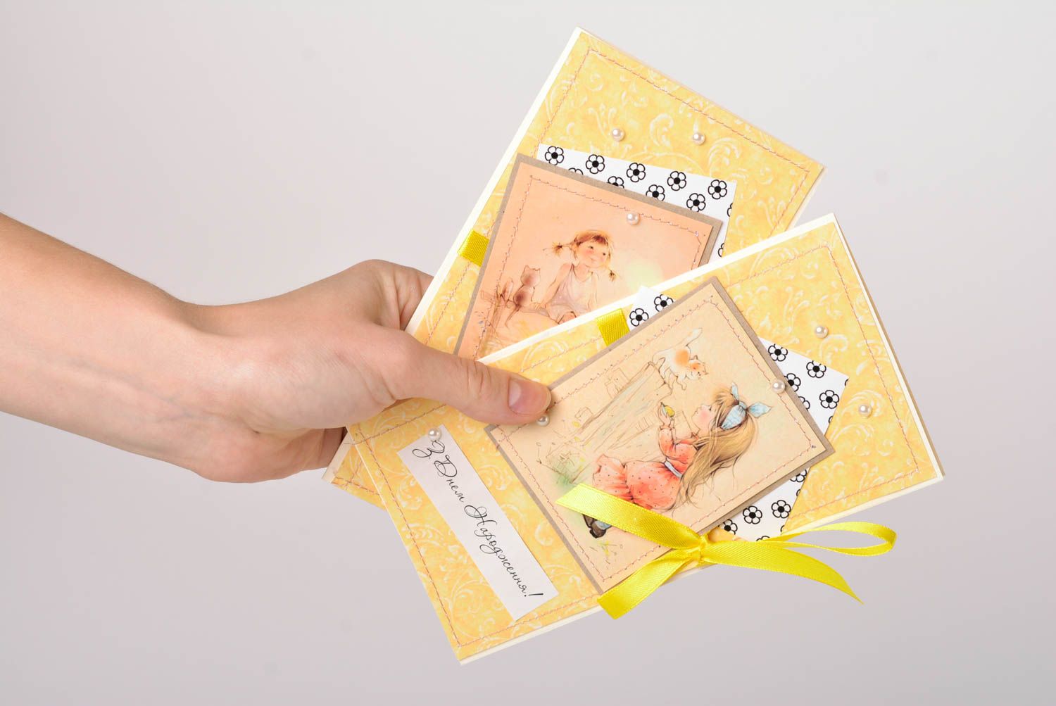 Cartes de voeux fait main 2 pièces de tons jaunes scrapbooking Cadeau original photo 3