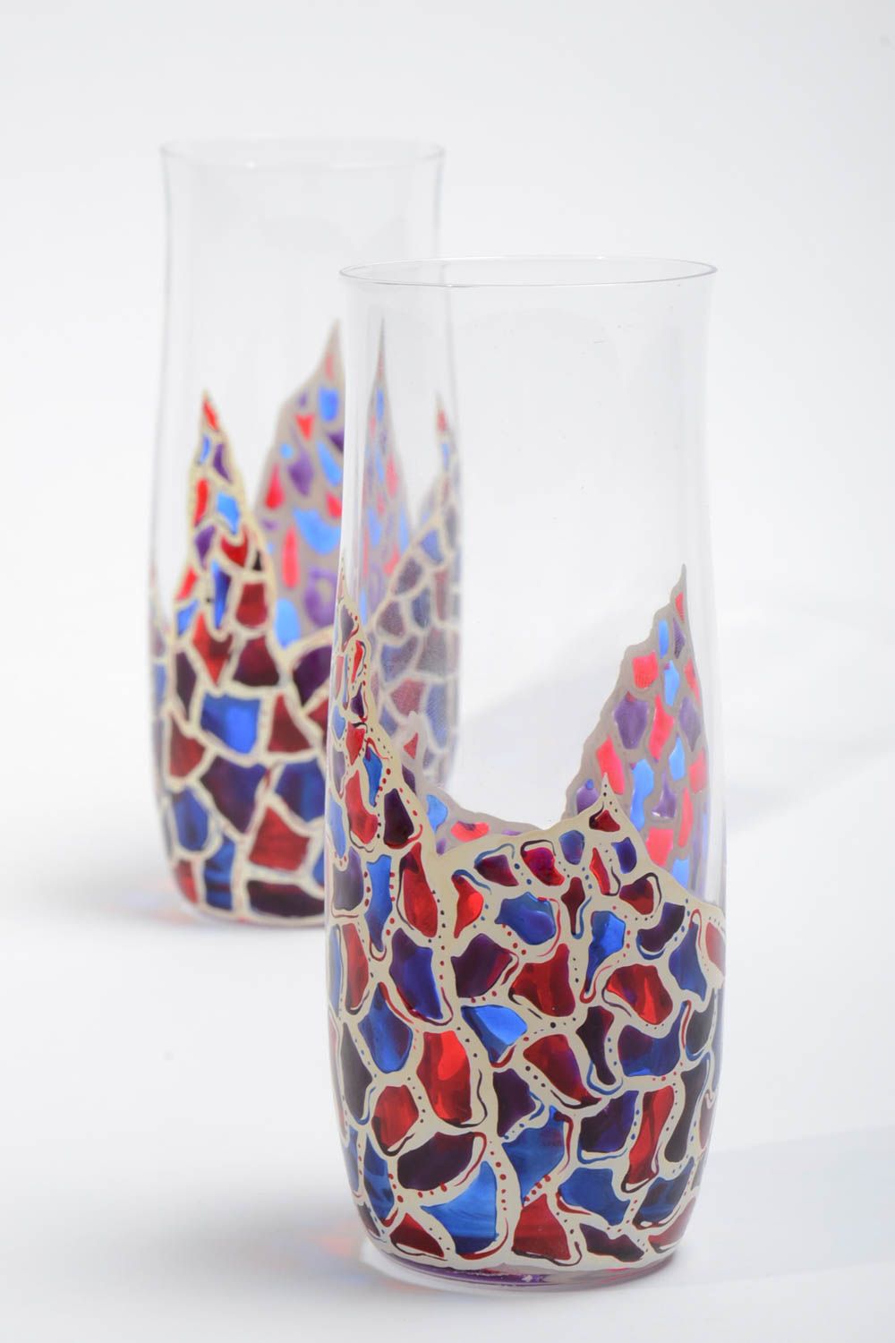 Стеклянные стаканы с росписью витражными красками 2 шт объемом 400 мл красивые фото 3