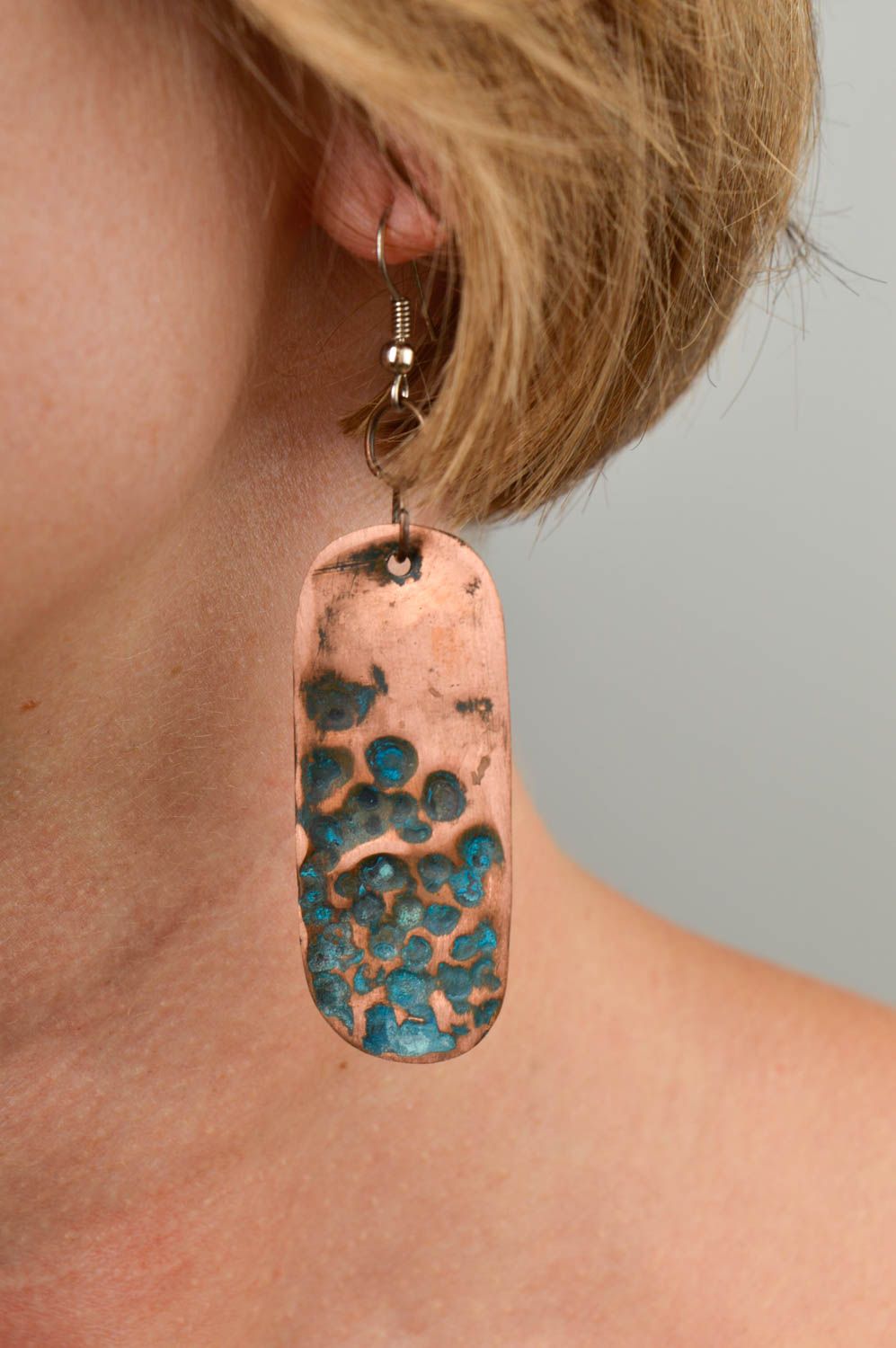 Handmade copper earrings designer metal earrings unusual jewelry for gift photo 1