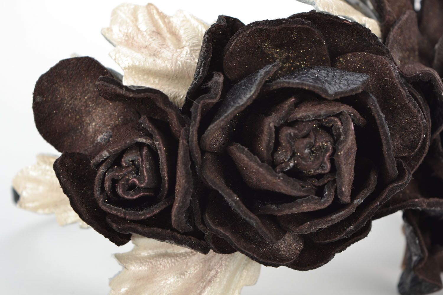 Leather headband with flowers photo 4