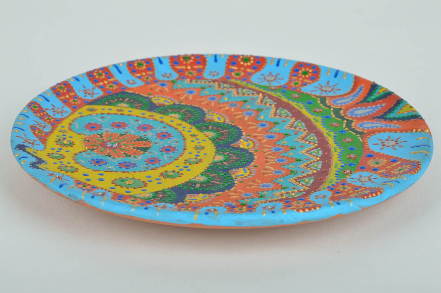 Assiette murale décorative ronde céramique multicolore belle faite main photo 3