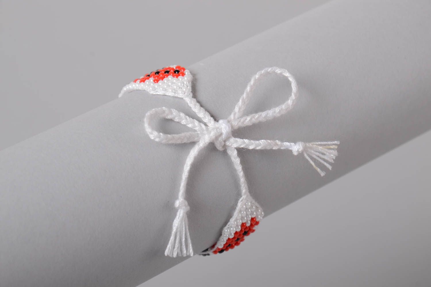 Handmade white cord strand ethnic beaded bracelet for girls photo 2