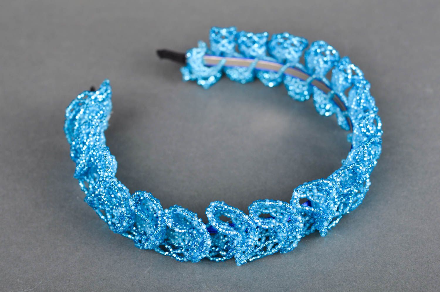 Handmade Haarreif mit Perlen Accessoire für Haare Glasperlen Schmuck blau foto 2