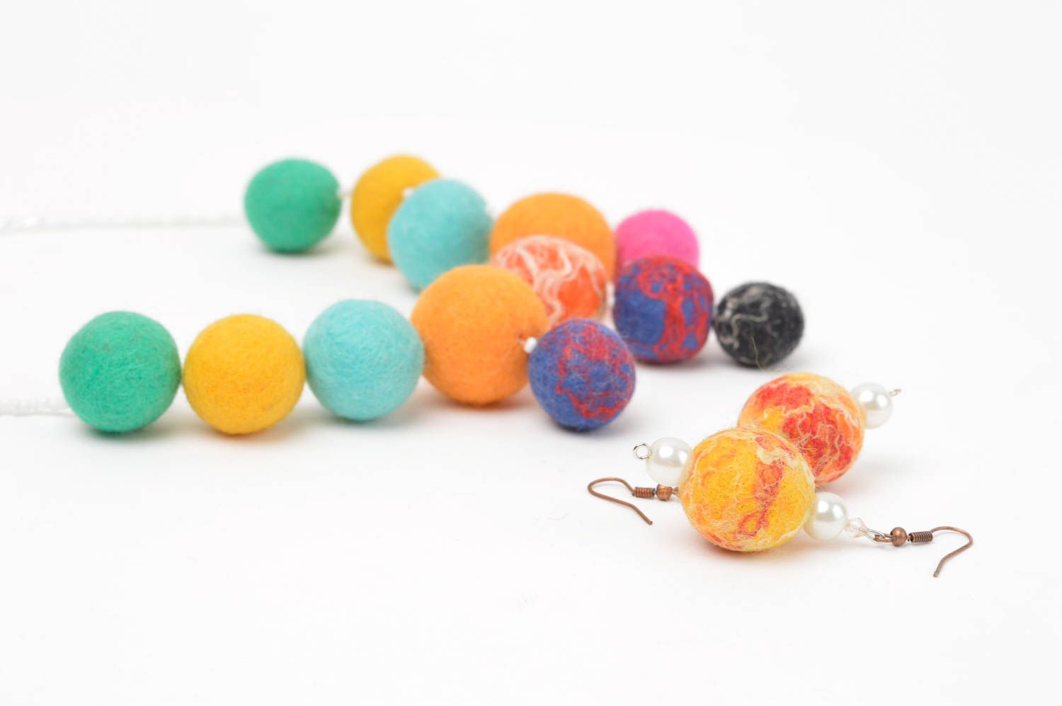 Handmade jewelry designer accessory wool necklace wool earrings gift ideas photo 5