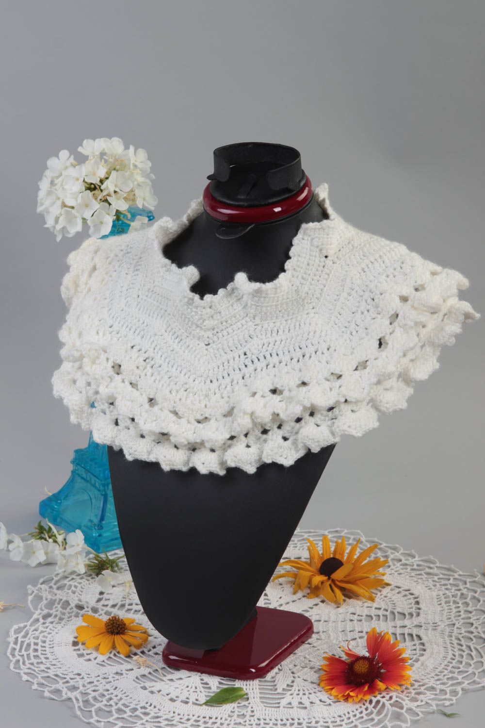 Faux col blanc fait main Col amovible tricoté au crochet Vêtement femme photo 5