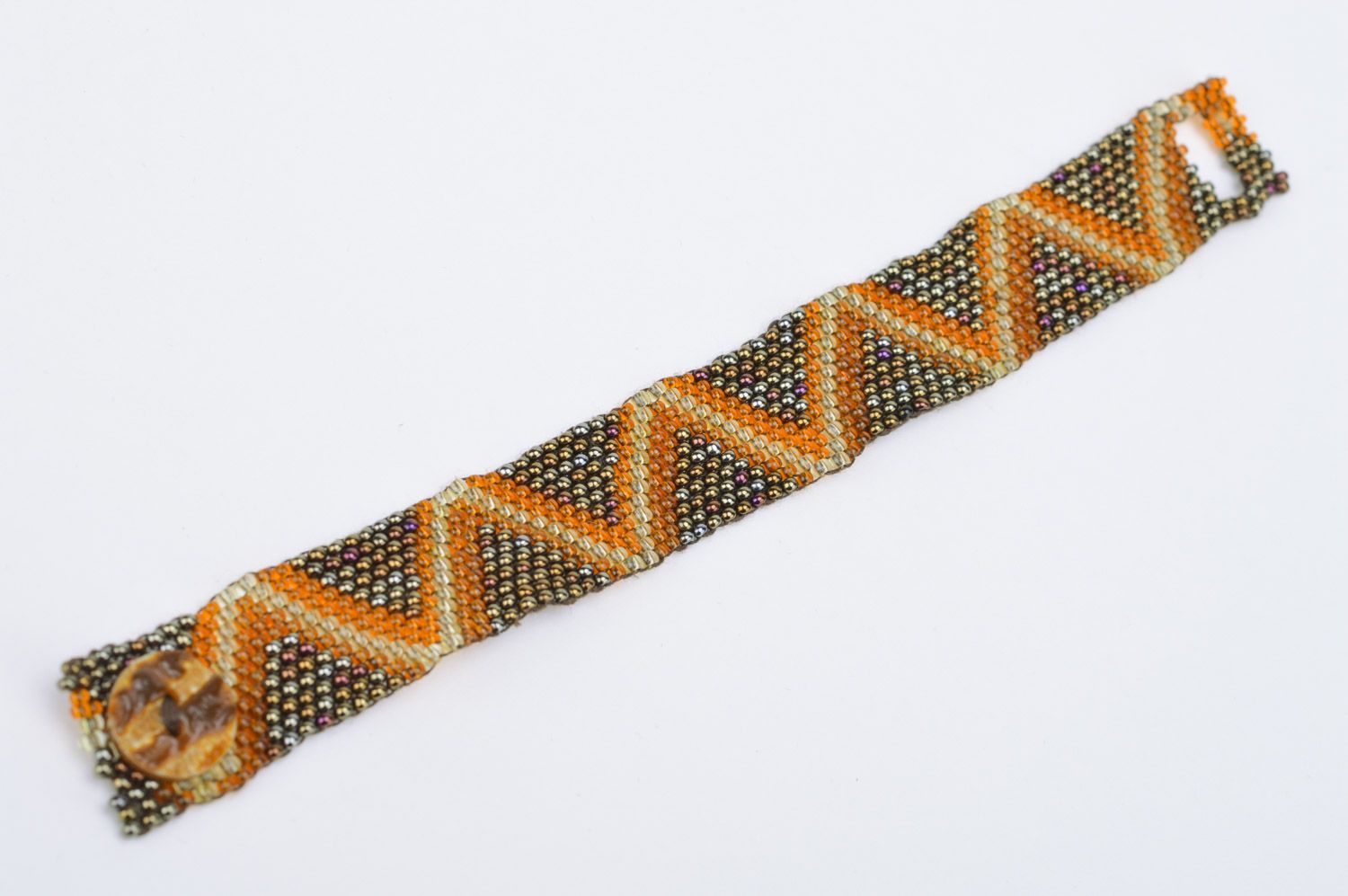 Beaded handmade woven bracelet with large button Geometric Snake photo 2