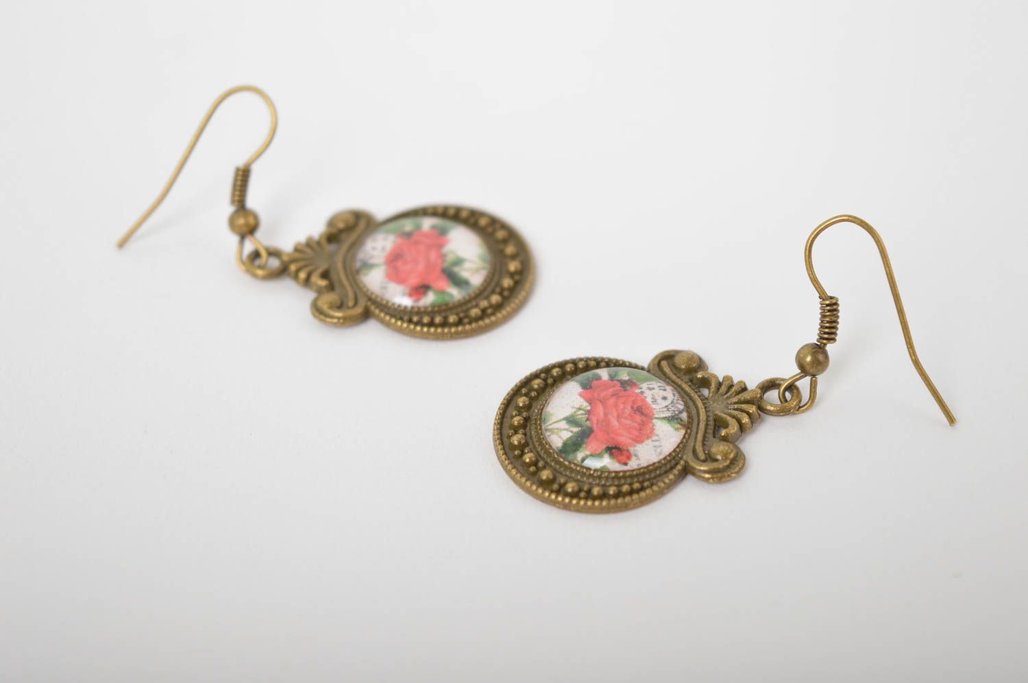 Handmade Modeschmuck Ohrringe Geschenk für Frau Metall Schmuck mit Print Vintage foto 3