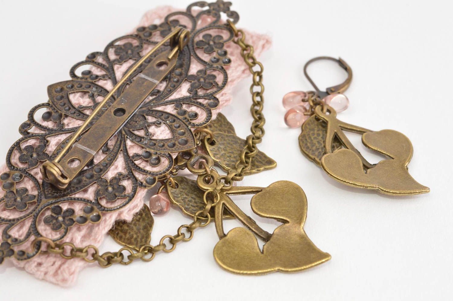 Handmade metal brooch vintage jewelry metalcharm  earrings brooch with print photo 5
