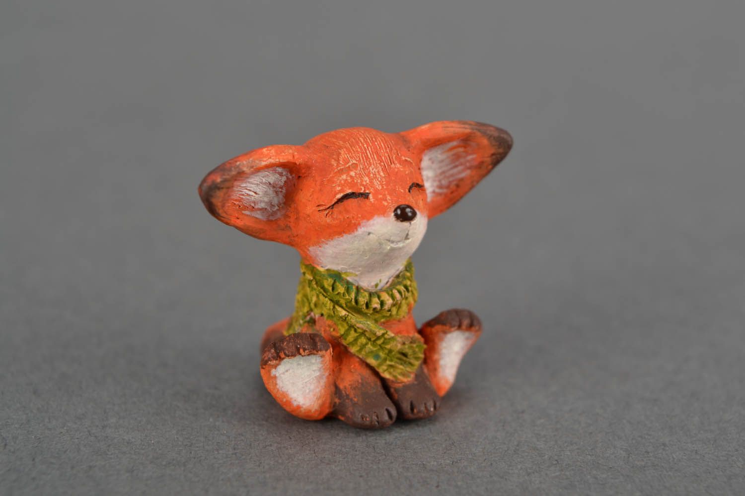 Small clay statuette Little Fox in a Scarf photo 3