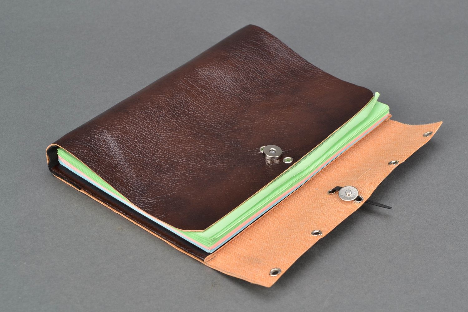 Handmade notebook with artificial leather cover of dark brown color photo 3