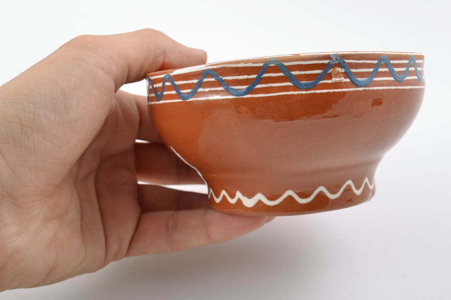 Beautiful handmade brown deep clay bowl with painting 300 ml photo 2