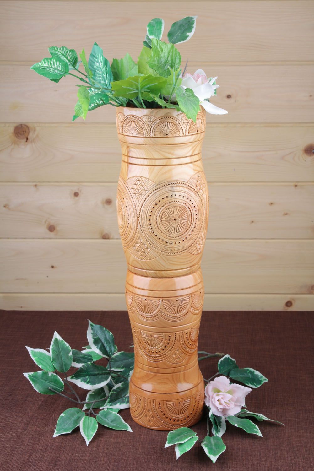 21 inches floor wooden handmade vase in light color 4,6 lb photo 1