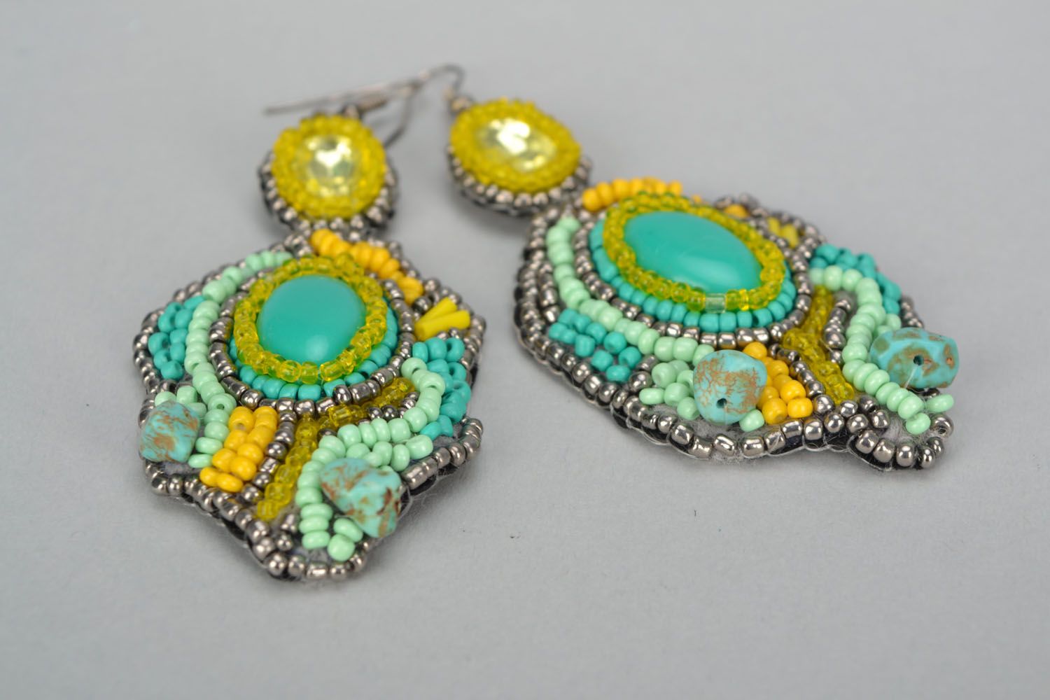 Beaded earrings with natural stone photo 4