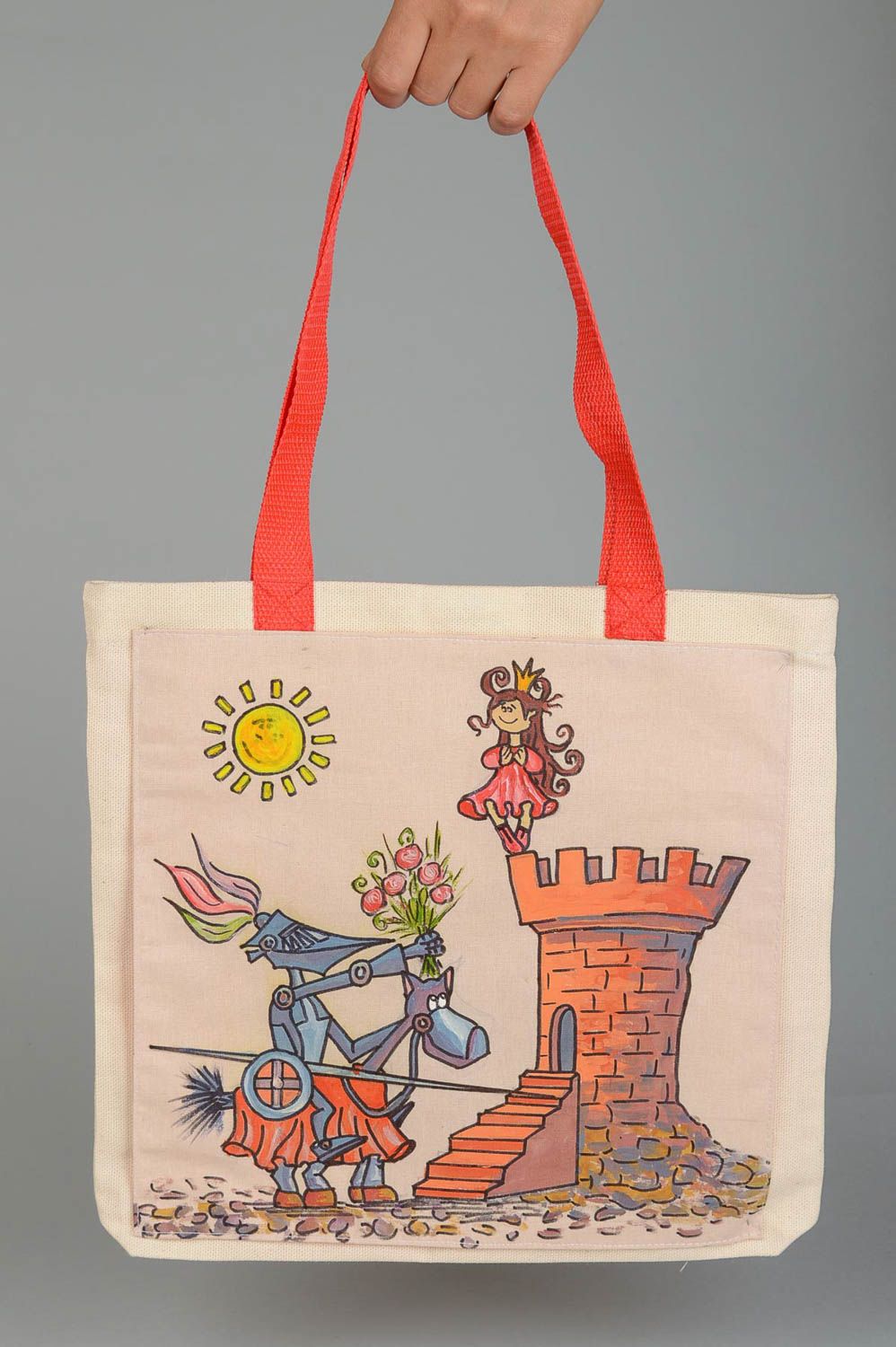 Сумка ручной работы сумка с рисунком рыцаря и башни расписная женская сумка фото 5