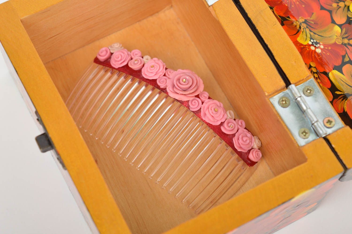 Peigne cheveux fait main Accessoire cheveux fleurs roses satin Cadeau femme photo 1