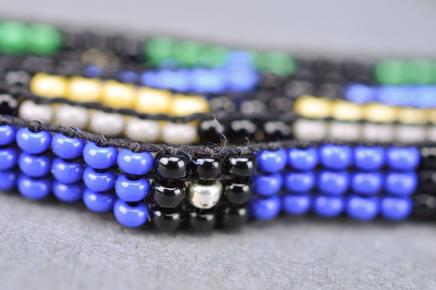 Set of bright handmade men's woven bead wrist bracelets with ties 5 pieces photo 4