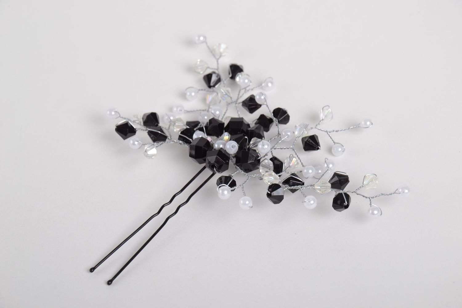 Schwarz weiße Haarnadel mit Perlen handgemachter Schmuck Haar Accessoire  foto 3