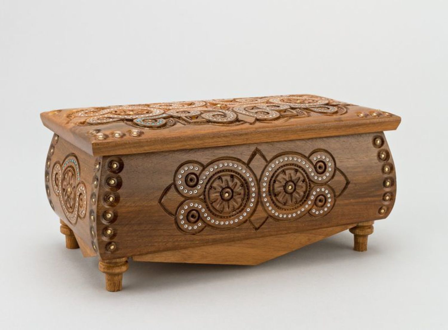 Carved wooden box with inlay photo 2