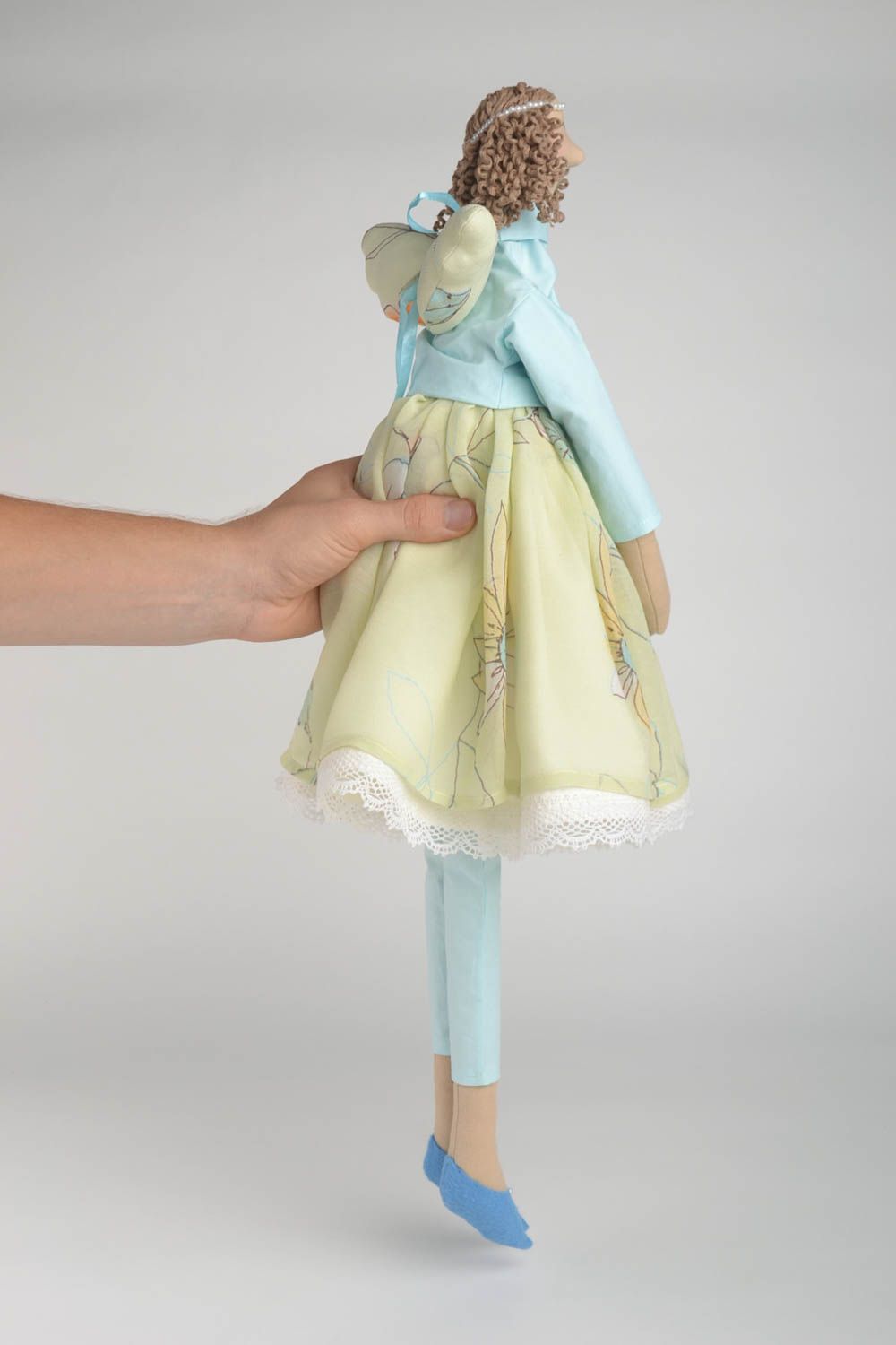 Кукла ручной работы авторская кукла на подставке тряпичная кукла Ангел в голубом фото 5