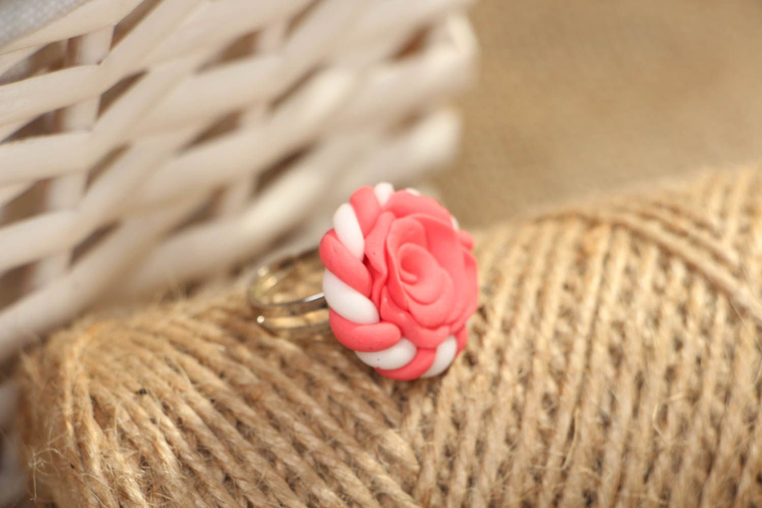 Charming polymer clay ring in the shape of rose photo 4