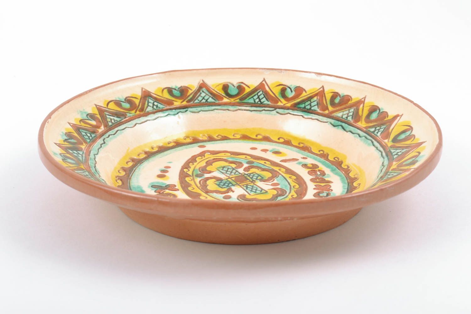 Декоративная керамическая тарелка расписанная глазурью с богатым узором хэндмэйд фото 4