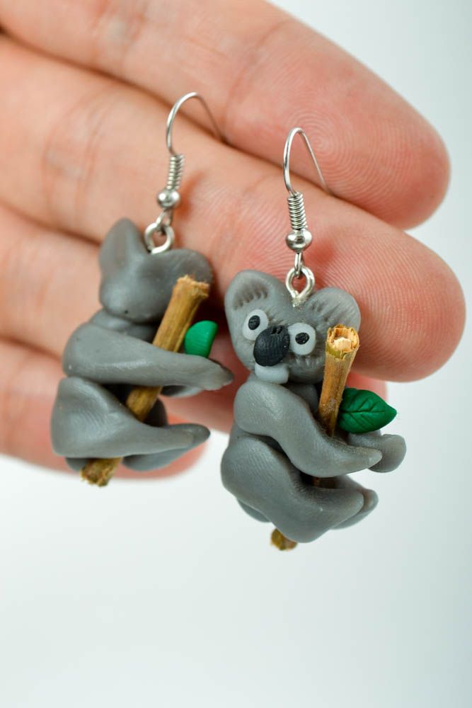 Boucles d'oreilles pendantes Bijou fait main pâte polymère koala Cadeau femme photo 5