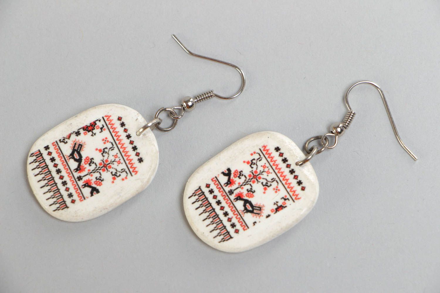 Handcrafted designer earrings made of polymer clay in ethnic style photo 2