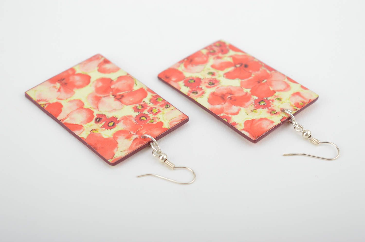 Handmade Accessoire für Frauen Modeschmuck Ohrringe Designer Schmuck rote Blumen foto 2
