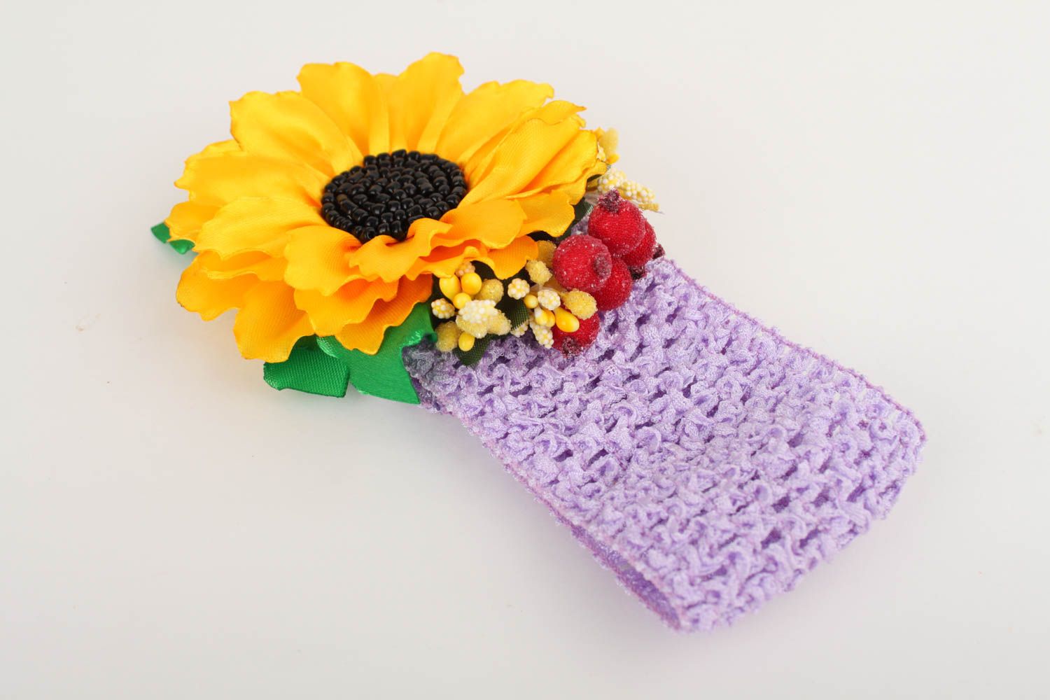 Handgemachter Schmuck Haarband mit Blumen Accessoire für Haare mit Sonnenblume foto 2