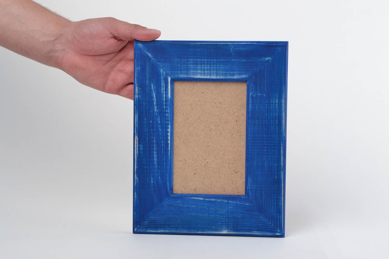 Schöner blauer Holz Fotorahmen mit Bemalung 10x15 einfarbig Künstler Handarbeit foto 2