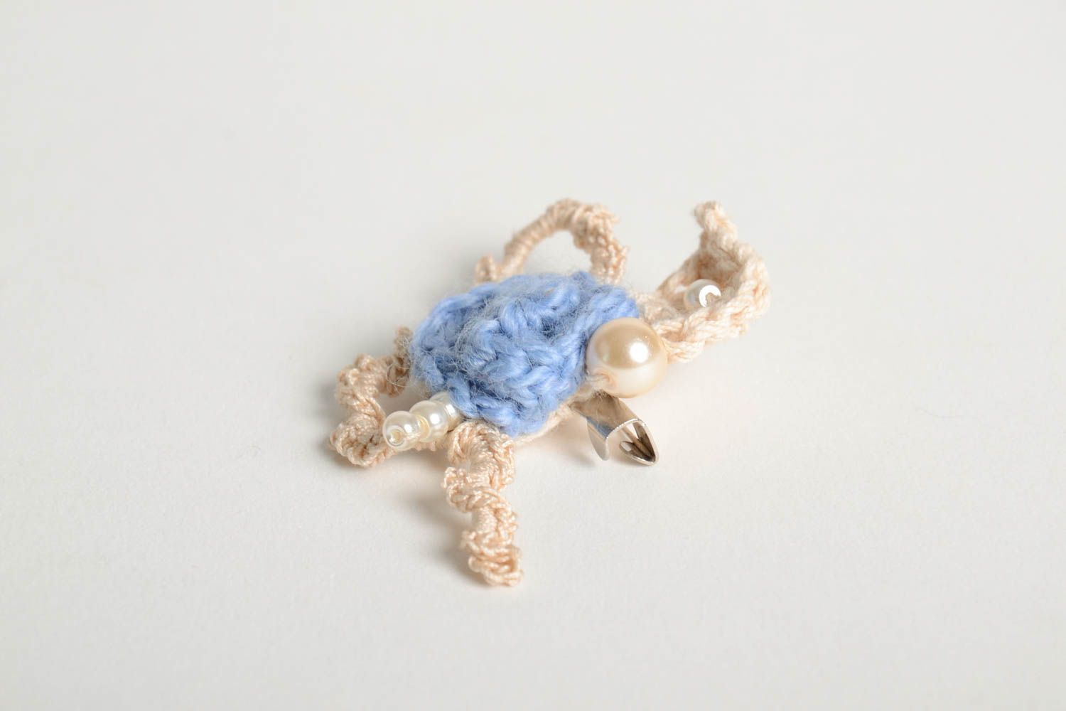 Handgemachter Schmuck Damen Brosche Accessoires für Frauen blaue Blume gehäkelt foto 5