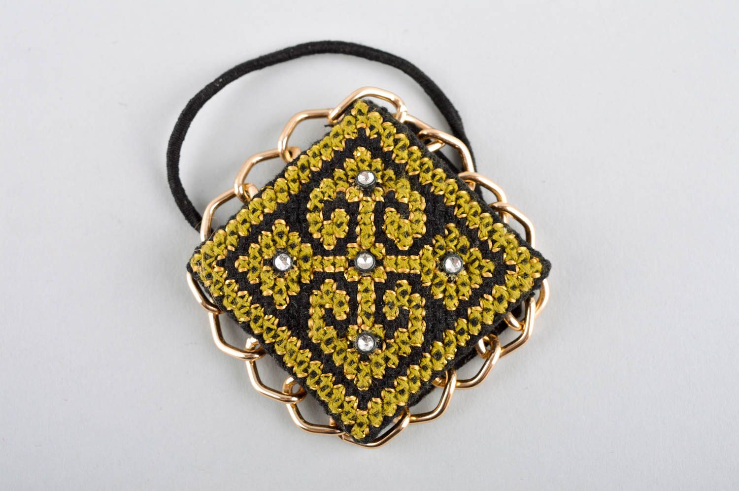 Unusual handmade textile scrunchie hair tie textile scrunchy with beads photo 2