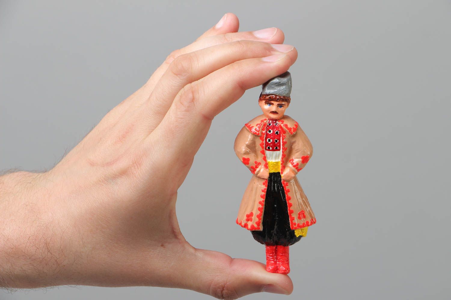 Handmade plaster fridge magnet in the shape of the Cossack painted with acrylics photo 5