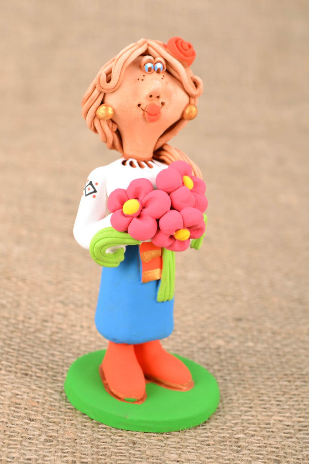 Clay figurine Cossack Woman with Flowers photo 1