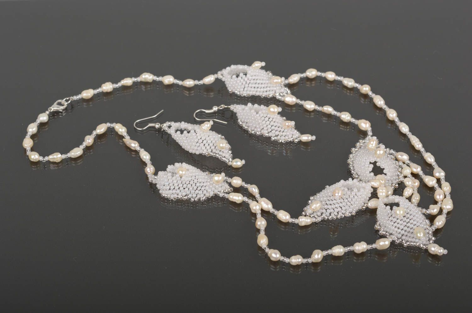 Beautiful handmade jewelry set beaded earrings beaded necklace bridal look photo 2