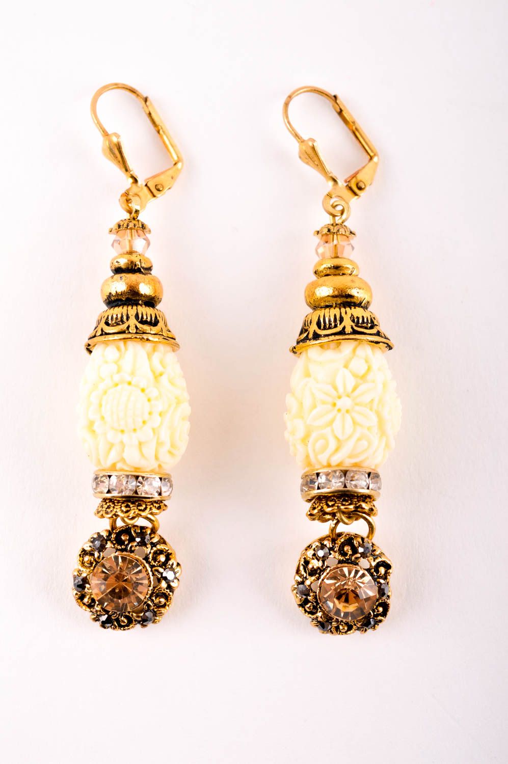 Handmade earrings with crystals long earrings with charms present for girl  photo 3