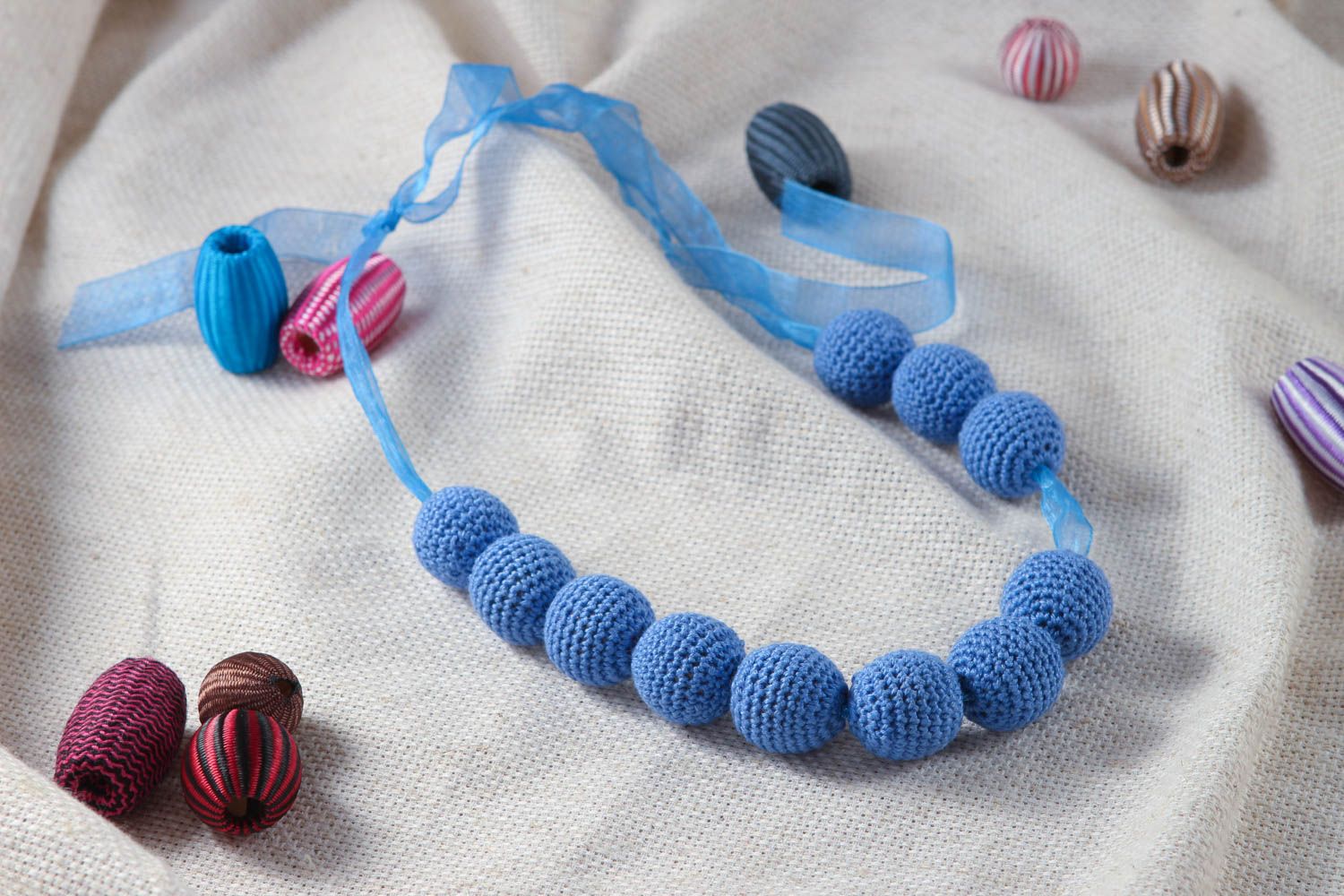 Handmade teething necklace crochet jewelry teething beads long necklace photo 1