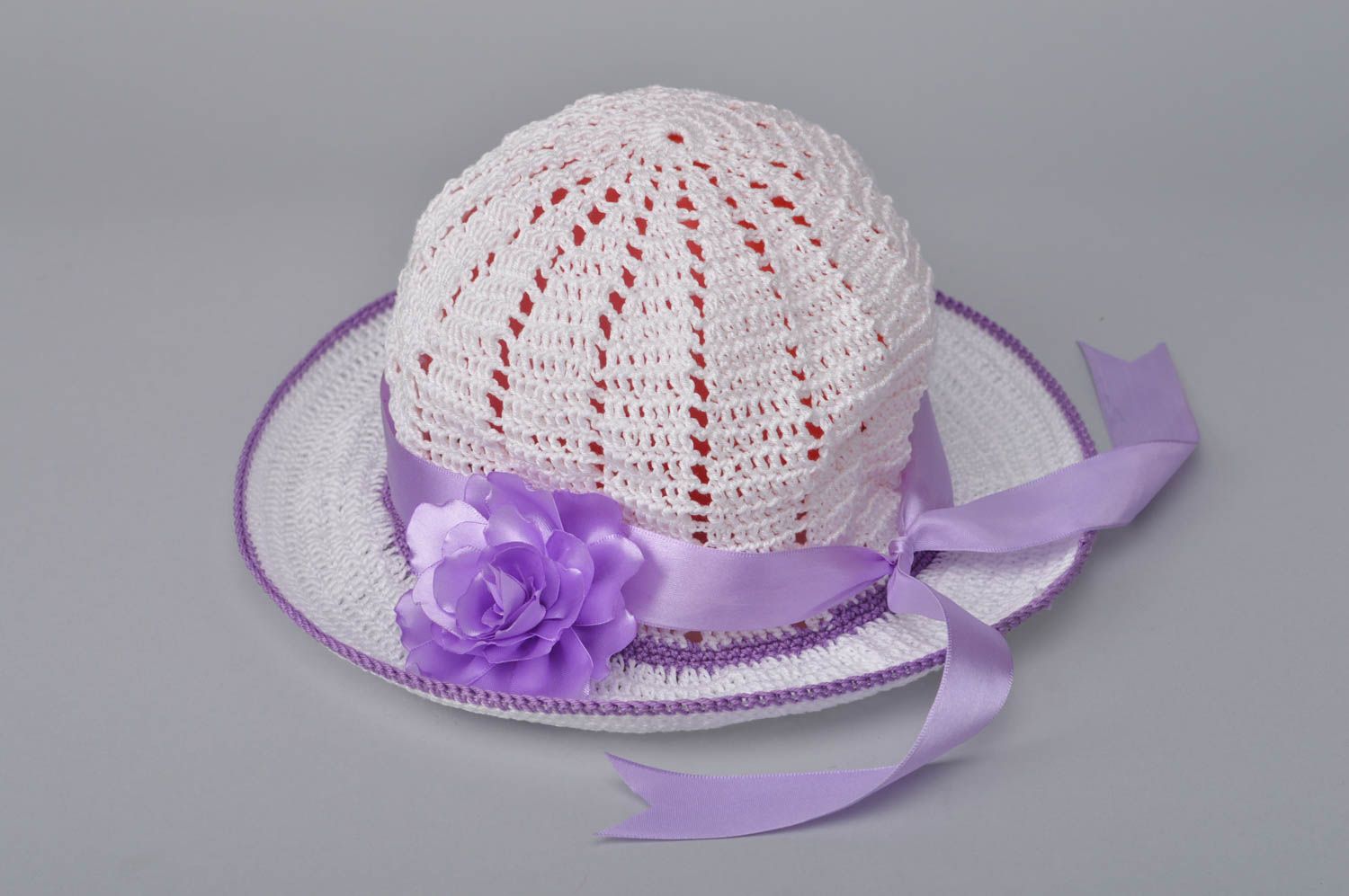 Шапка вязаная весенняя шапка ручной работы детская шапочка с лентой девичья фото 2