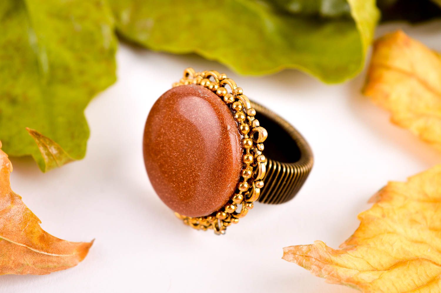 Красивое кольцо ручной работы необычное кольцо бижутерия с натуральными камнями фото 5