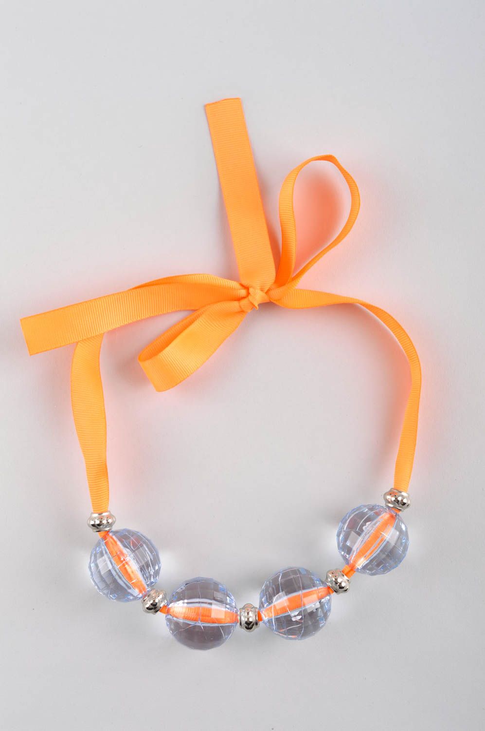 Бусы ручной работы колье из кристаллов на оранжевой ленте авторское украшение фото 2