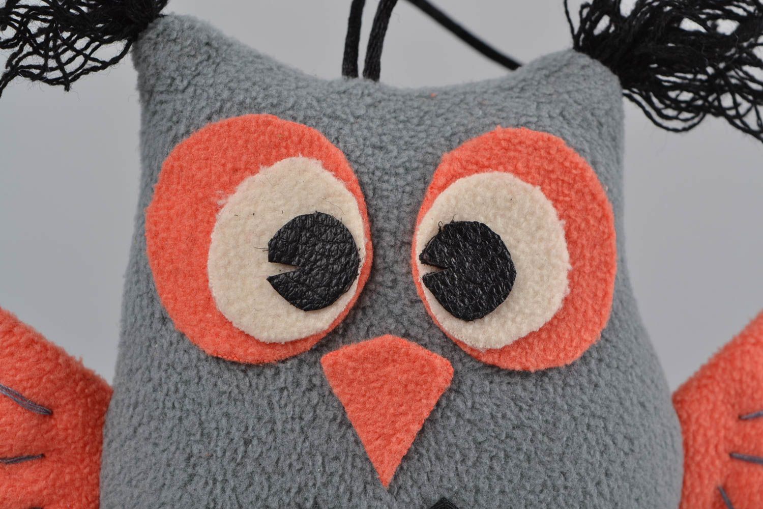 Toy with loop small owl grey with orange handmade decorative interior pendant photo 4