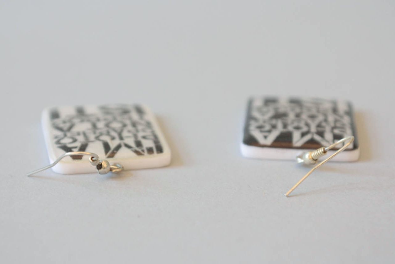 Rectangular earrings made of polymer clay photo 3
