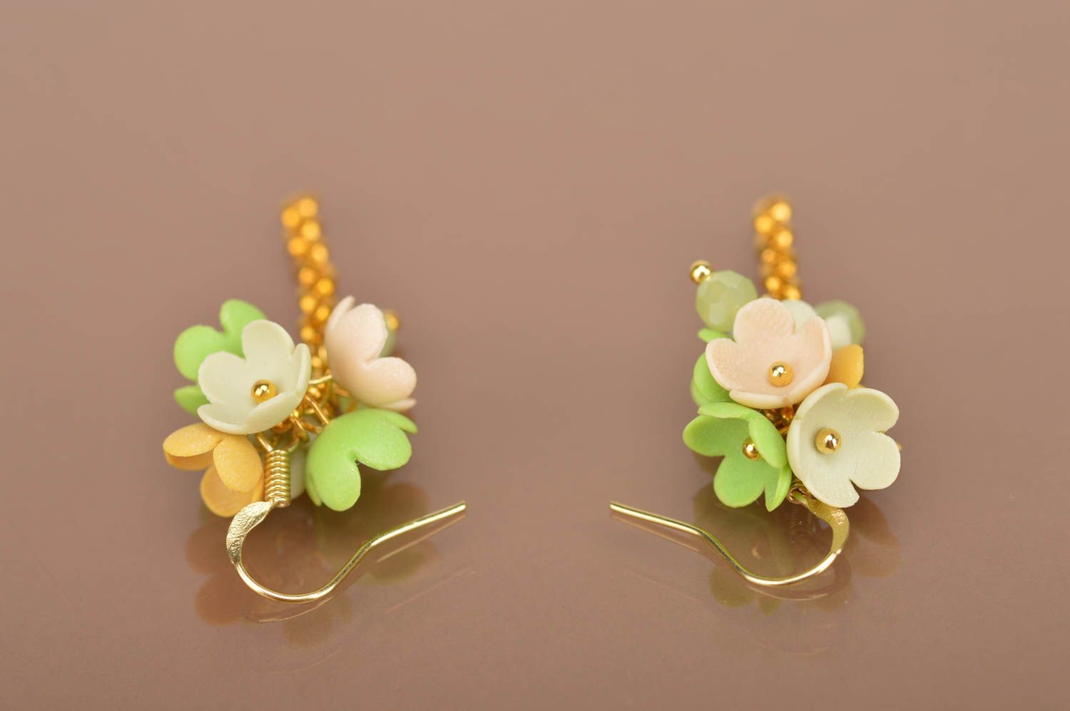 Gentle handmade polymer clay flower earrings plastic earrings designs gift ideas photo 4