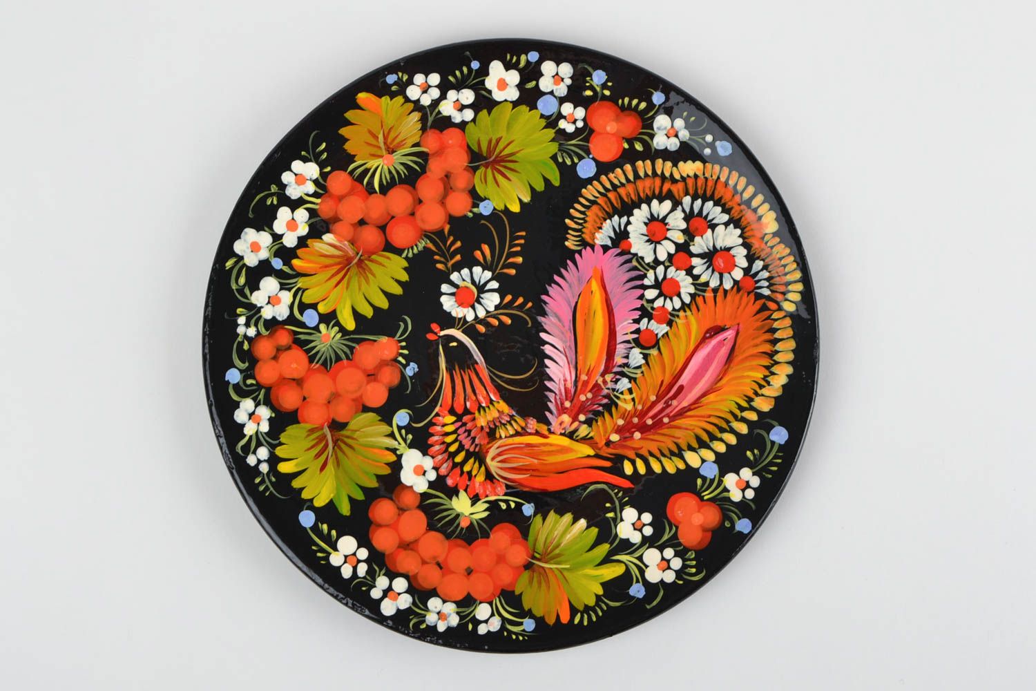 Деревянная тарелка с Петриковской росписью ручной работы Жар птица декор фото 7