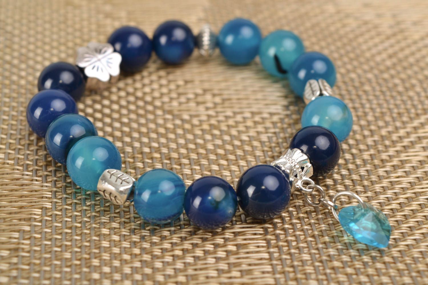 Designer bracelet with metal and blue agate photo 1