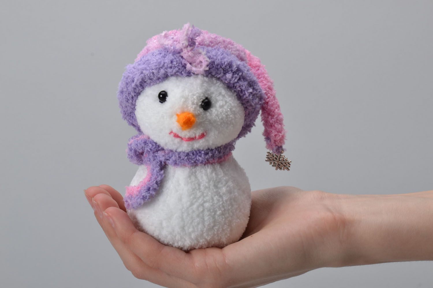 Unusual knitted toy Snowman photo 5
