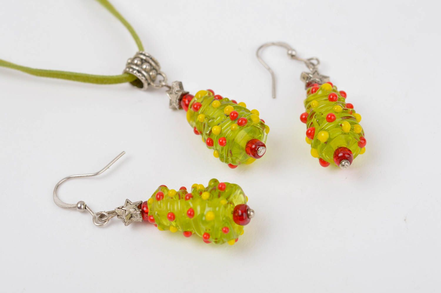 Set of glass jewelry handmade glass earrings and pendant fashion jewelry photo 2